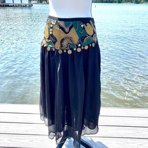 Vintage Marciano. Embellished Gauze Skirt w/ Gold Coin Waist ‘Bellydancer style’